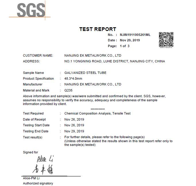 Tubo de andaime SGS 01